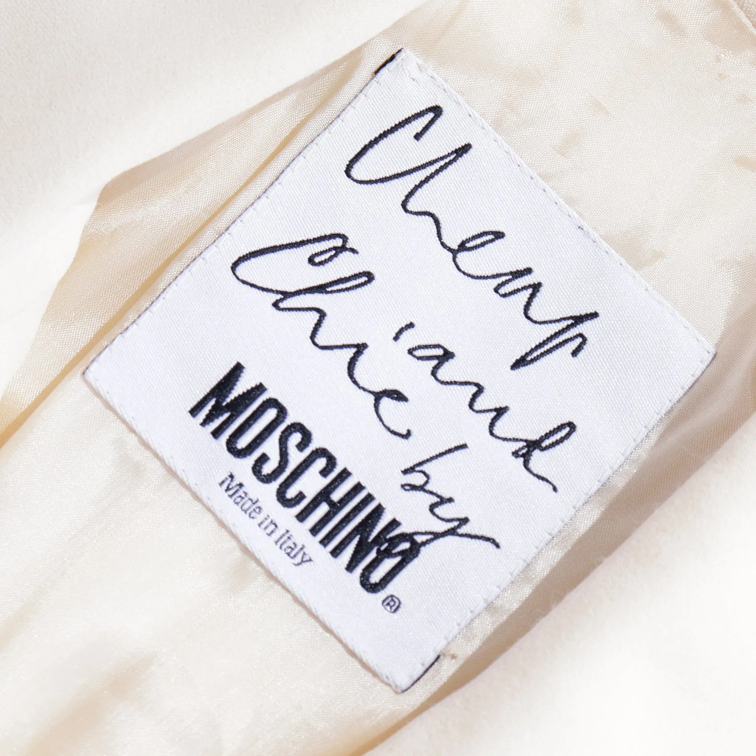 1990s Moschino Cream Jacket w Black Line Drawing of Olive Oyl Ciao