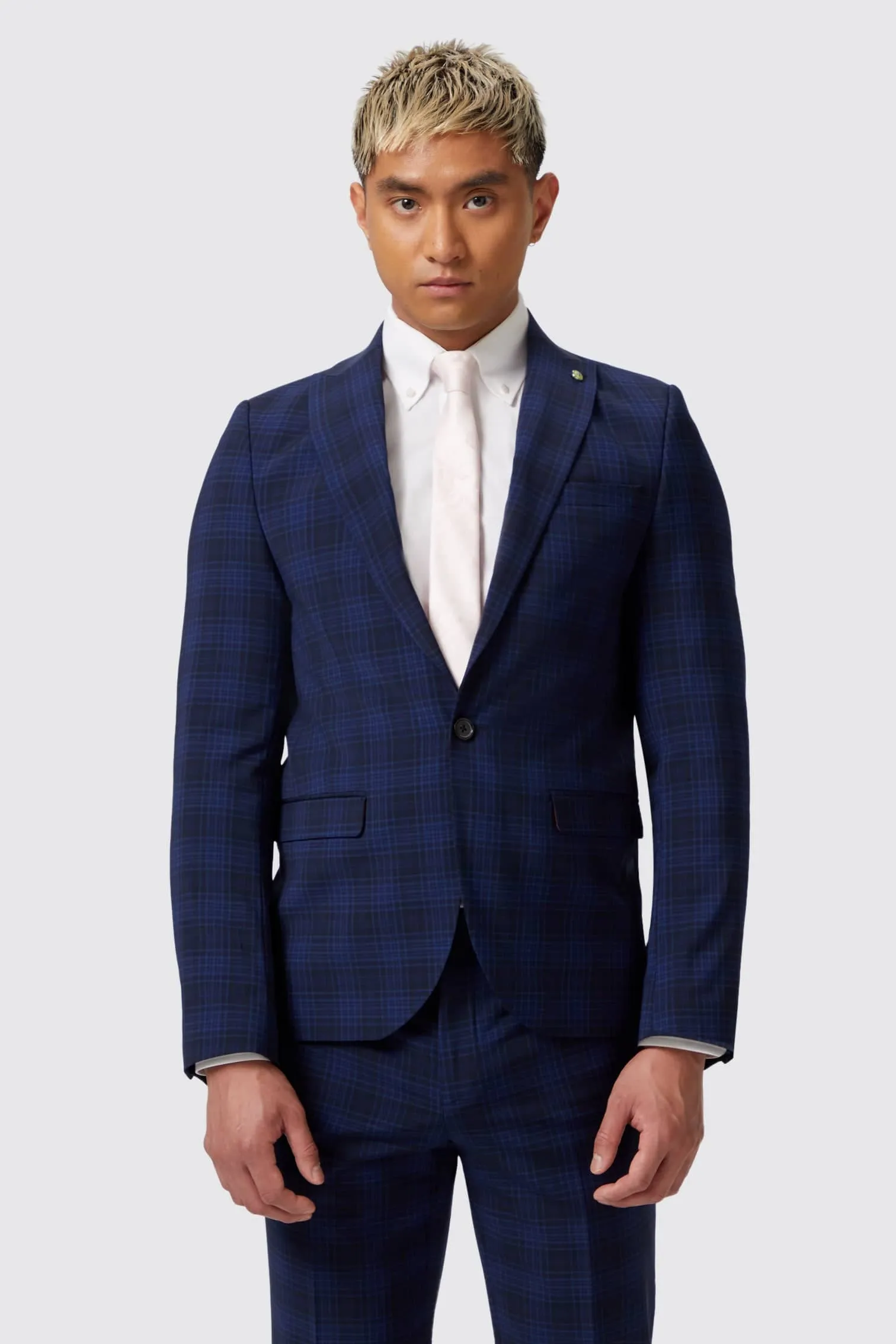 Barlow Slim Fit Navy Wool Check Suit