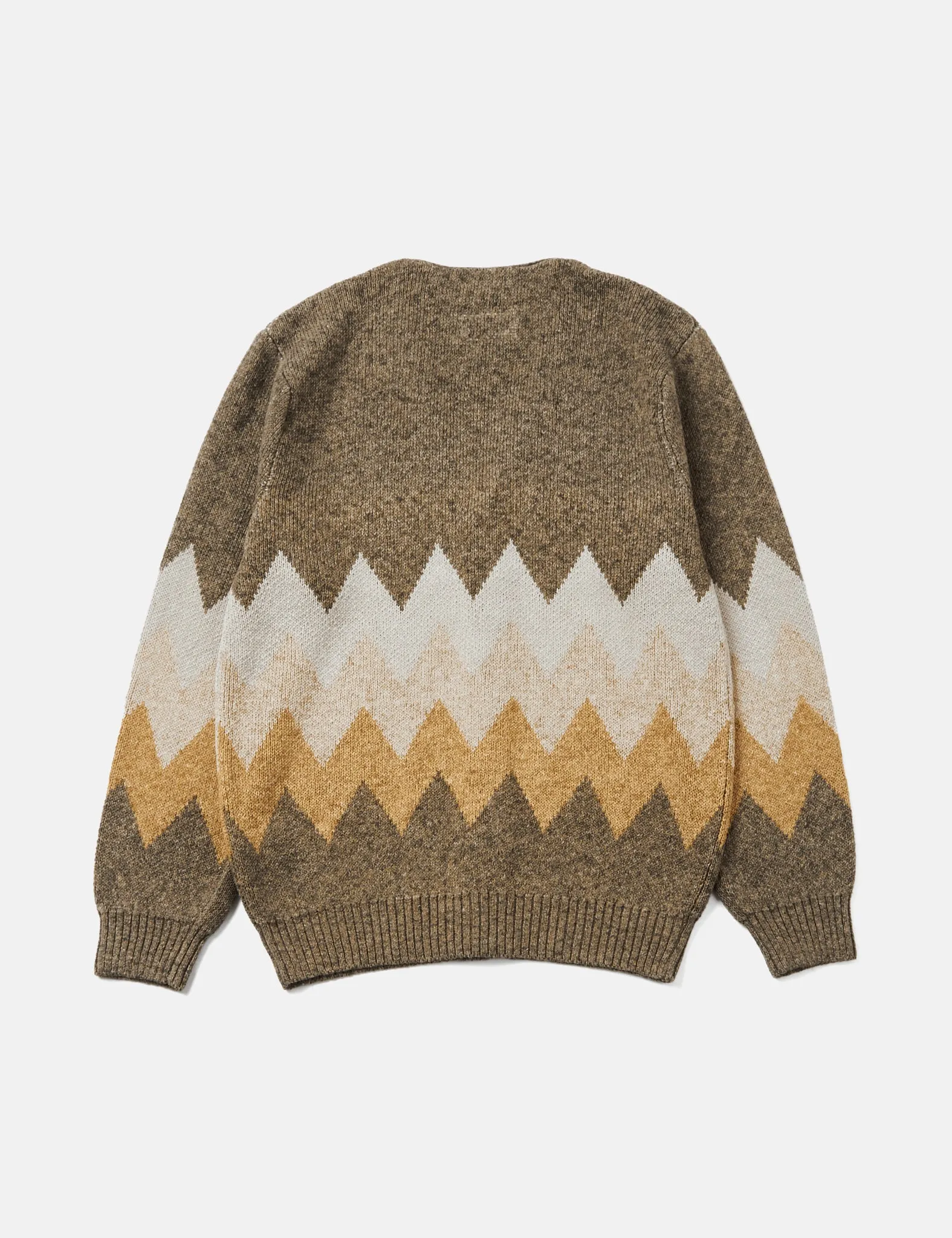 Beams Plus Chevron Stripe Cardigan (Jacquard) - Khaki Brown