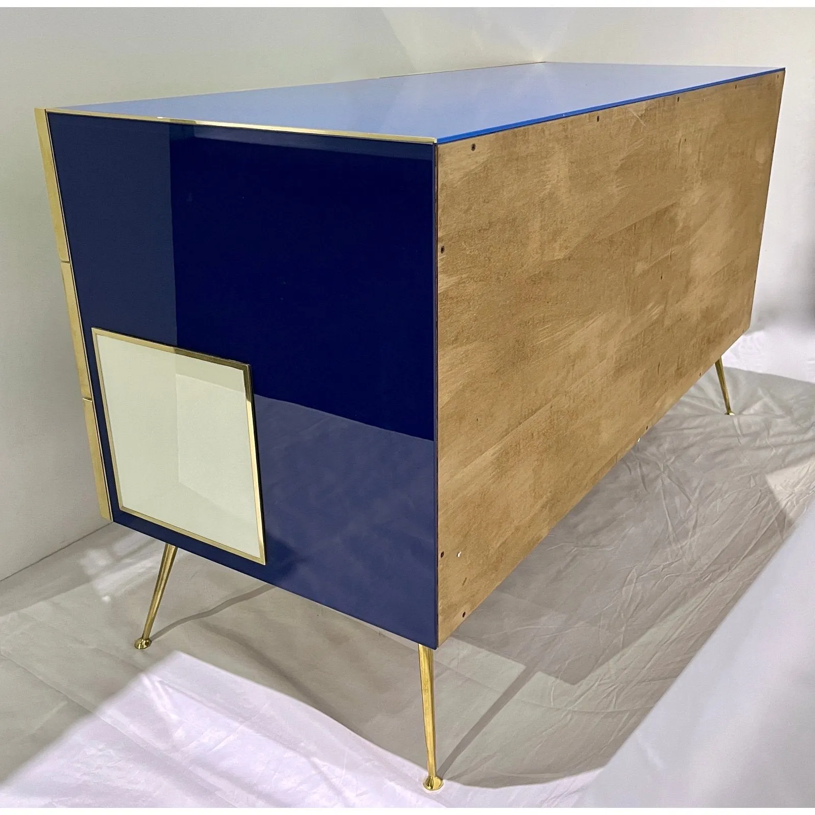 Bespoke Italian Mondrian Style Blue Green White Brown Modern Brass Dresser/Chest