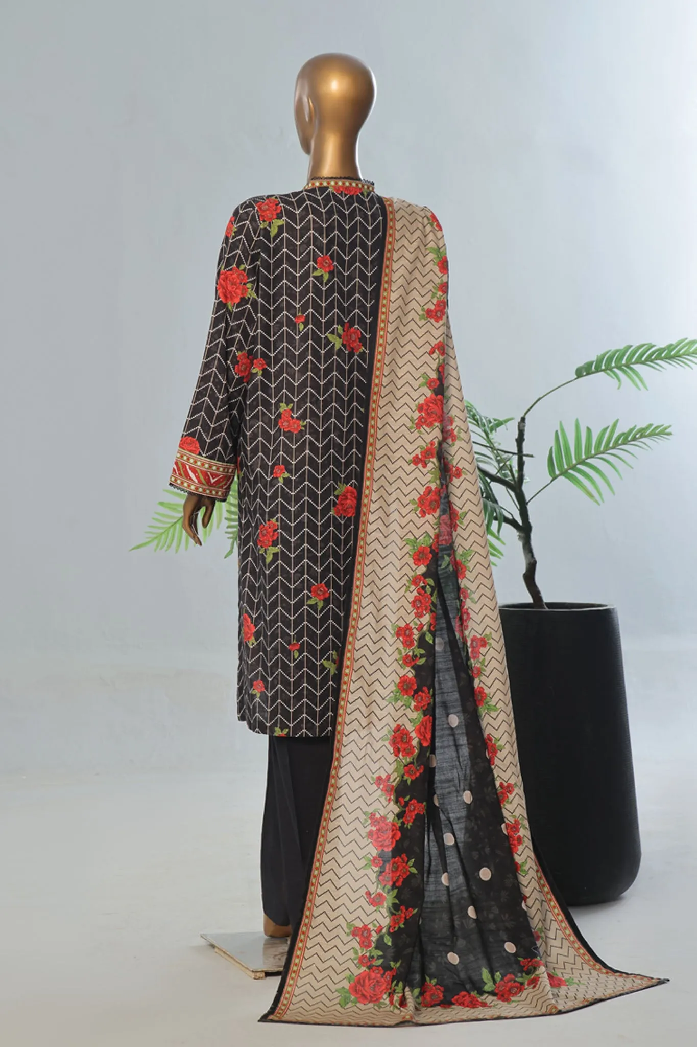 Bin Saeed Stitched 3 Piece Exclusive Printed Khaddar Vol-12 Collection'2024-WK-1264-Black