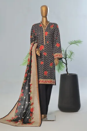 Bin Saeed Stitched 3 Piece Exclusive Printed Khaddar Vol-12 Collection'2024-WK-1264-Black