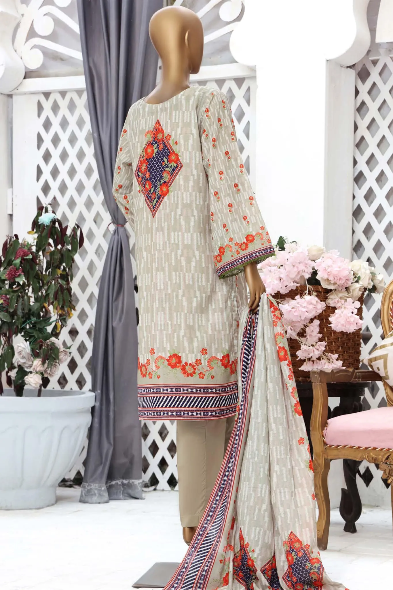 Bin Saeed Stitched 3 Piece Printed Cotton Collection'2022-CF-0007-Grey