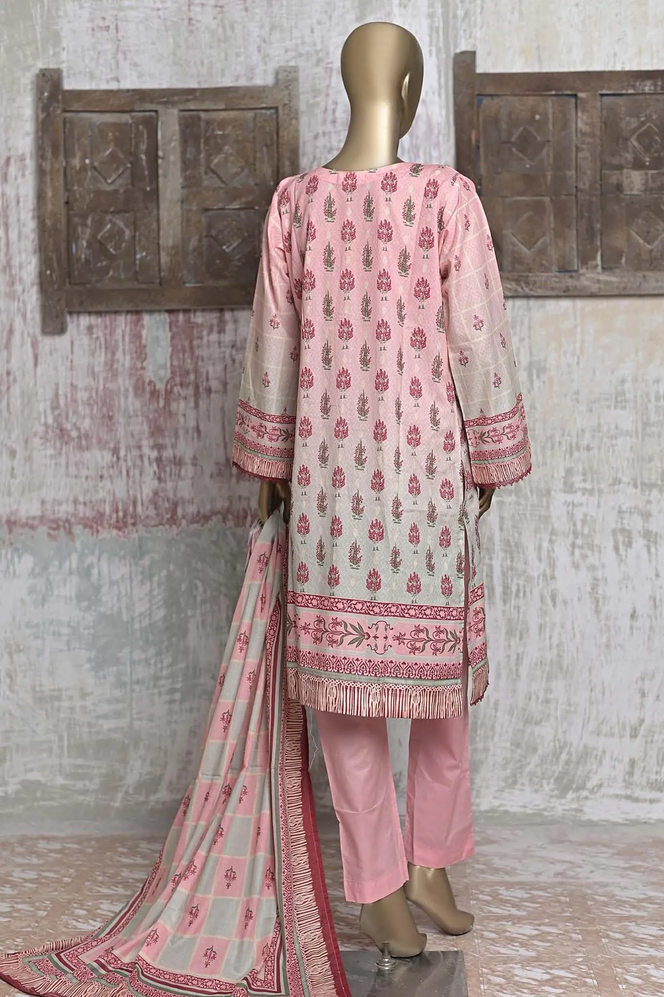 Bin Saeed Stitched 3 Piece Printed Cotton Collection'2022-CF-0008-Pink