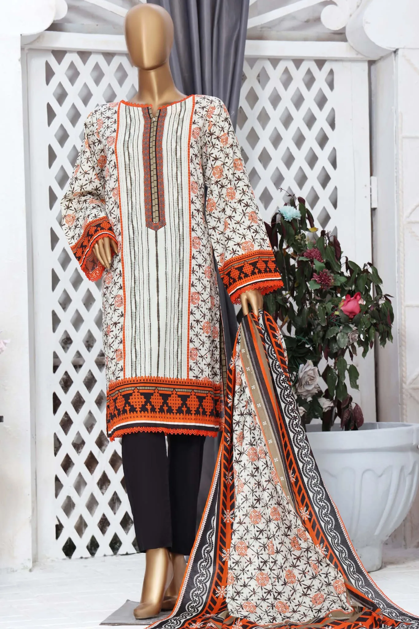 Bin Saeed Stitched 3 Piece Printed Cotton Collection'2022-CF-0011-White