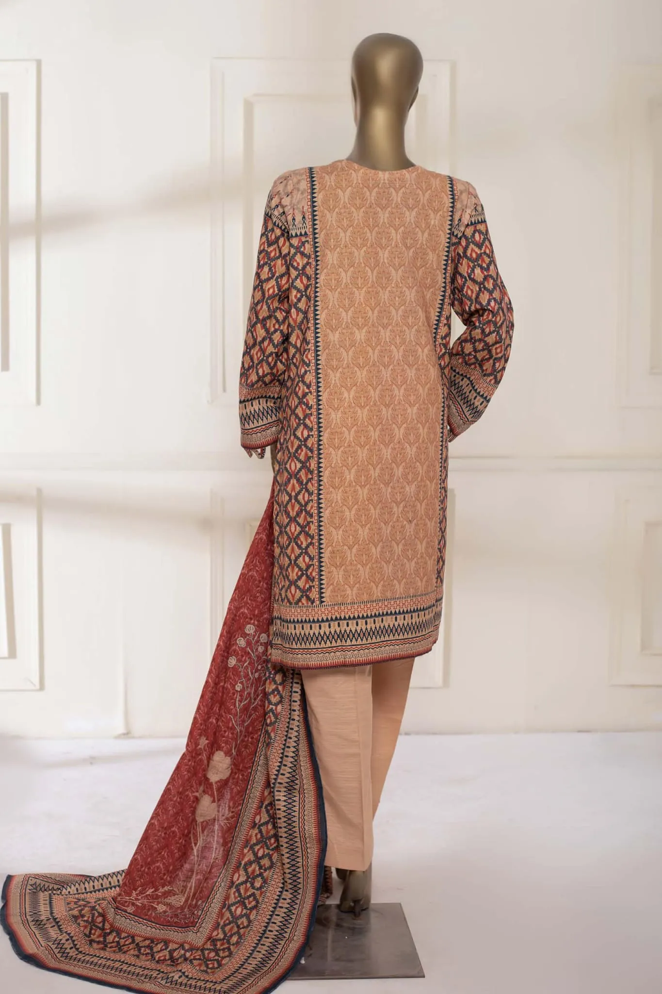 Bin Saeed Stitched 3 Piece Printed Khaddar Collection'2022-KF-0117-L.Peach