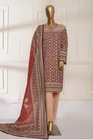 Bin Saeed Stitched 3 Piece Printed Khaddar Collection'2022-KF-0117-L.Peach