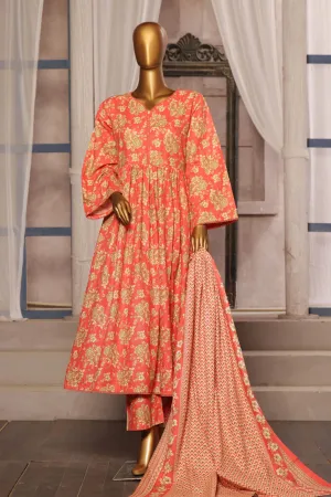 Bin Saeed Stitched 3 Piece Printed Khaddar Frocks Vol-01 Collection'2024-WK-1244-Peach