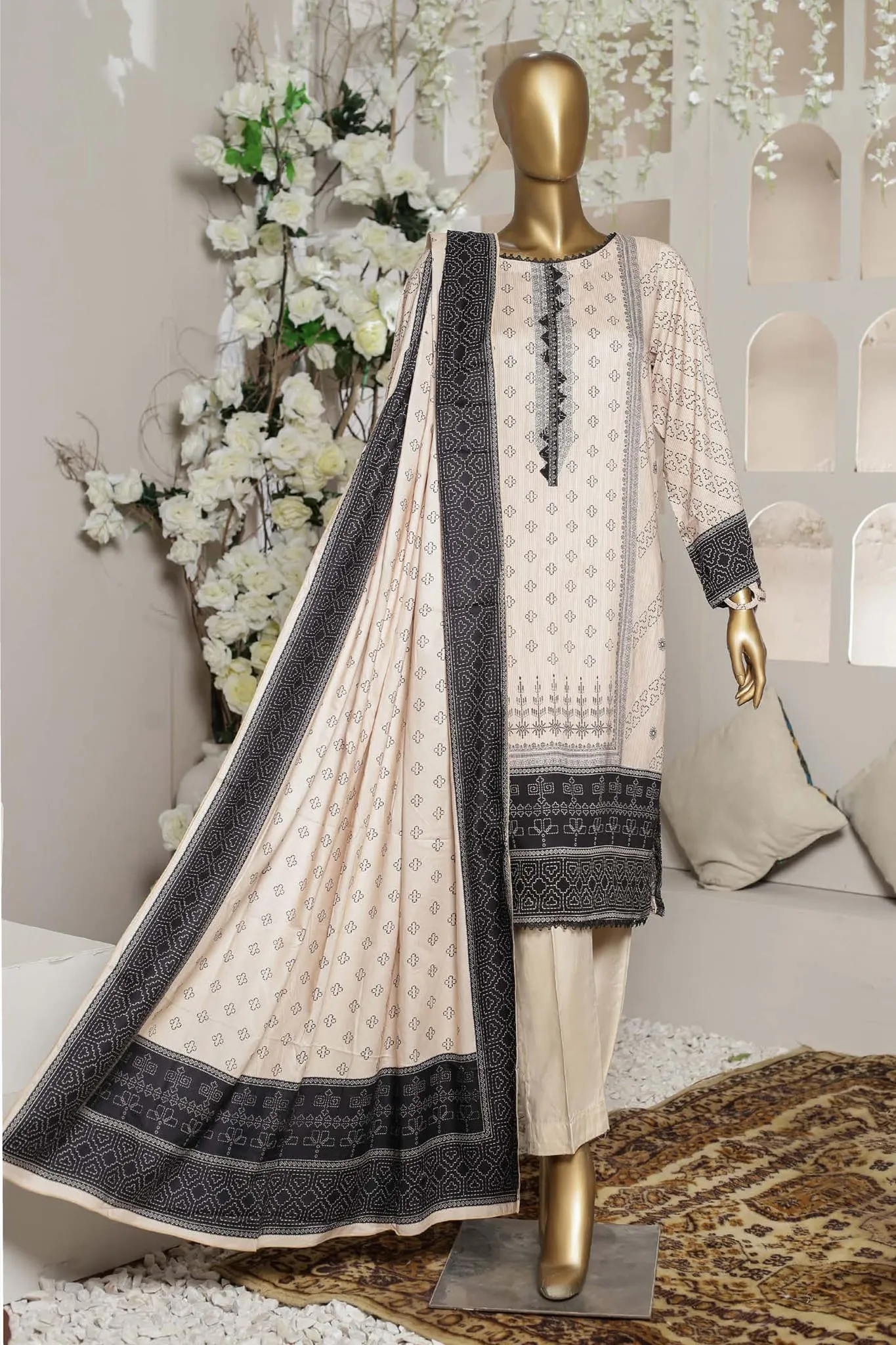 Bin Saeed Stitched 3 Piece Printed Linen Collection'2022-LI-4763-Skin