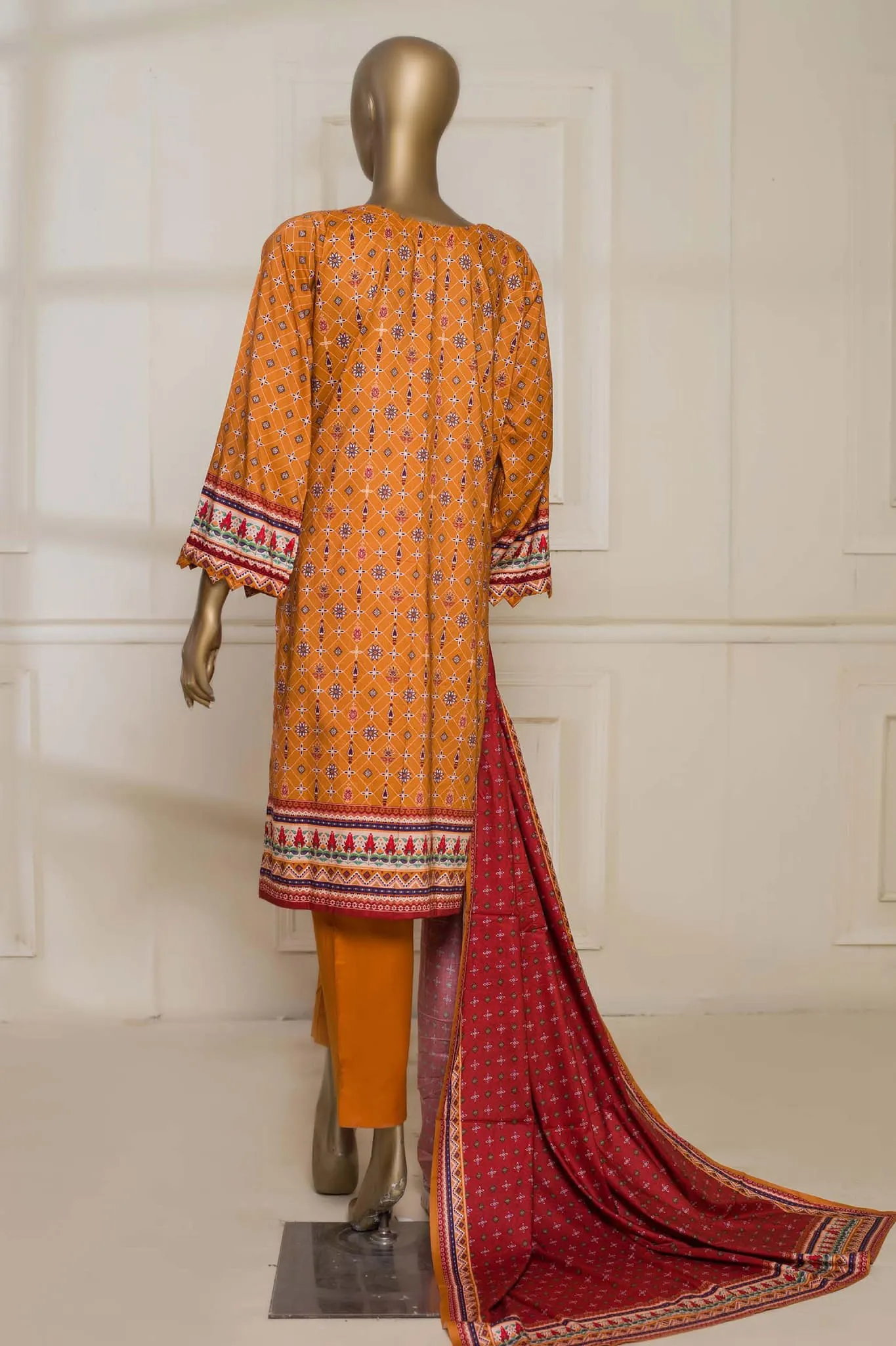 Bin Saeed Stitched 3 Piece Printed Linen Collection'2022-LIN-5443-Red