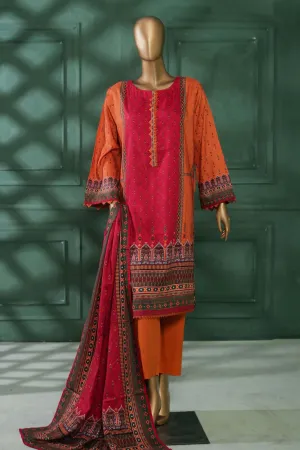 Bin Saeed Stitched 3 Piece Printed Linen Collection'2022-LIN-5838-Maroon