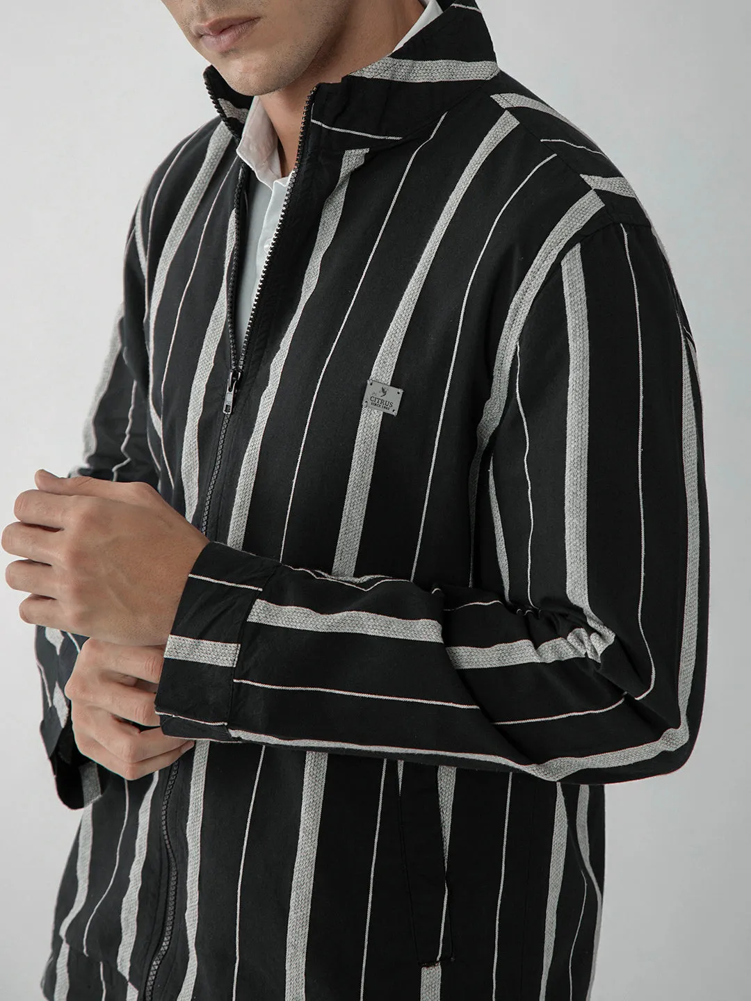 Black Striped Zipper Jacket