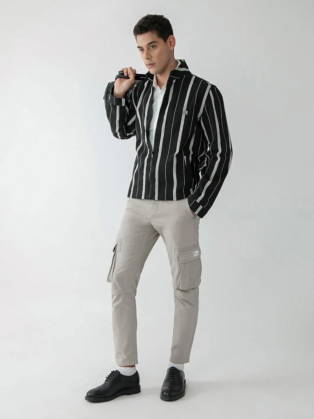 Black Striped Zipper Jacket