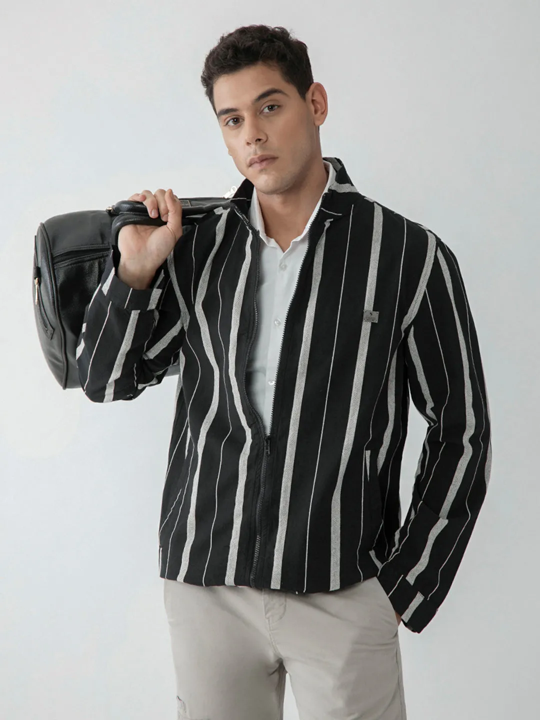 Black Striped Zipper Jacket