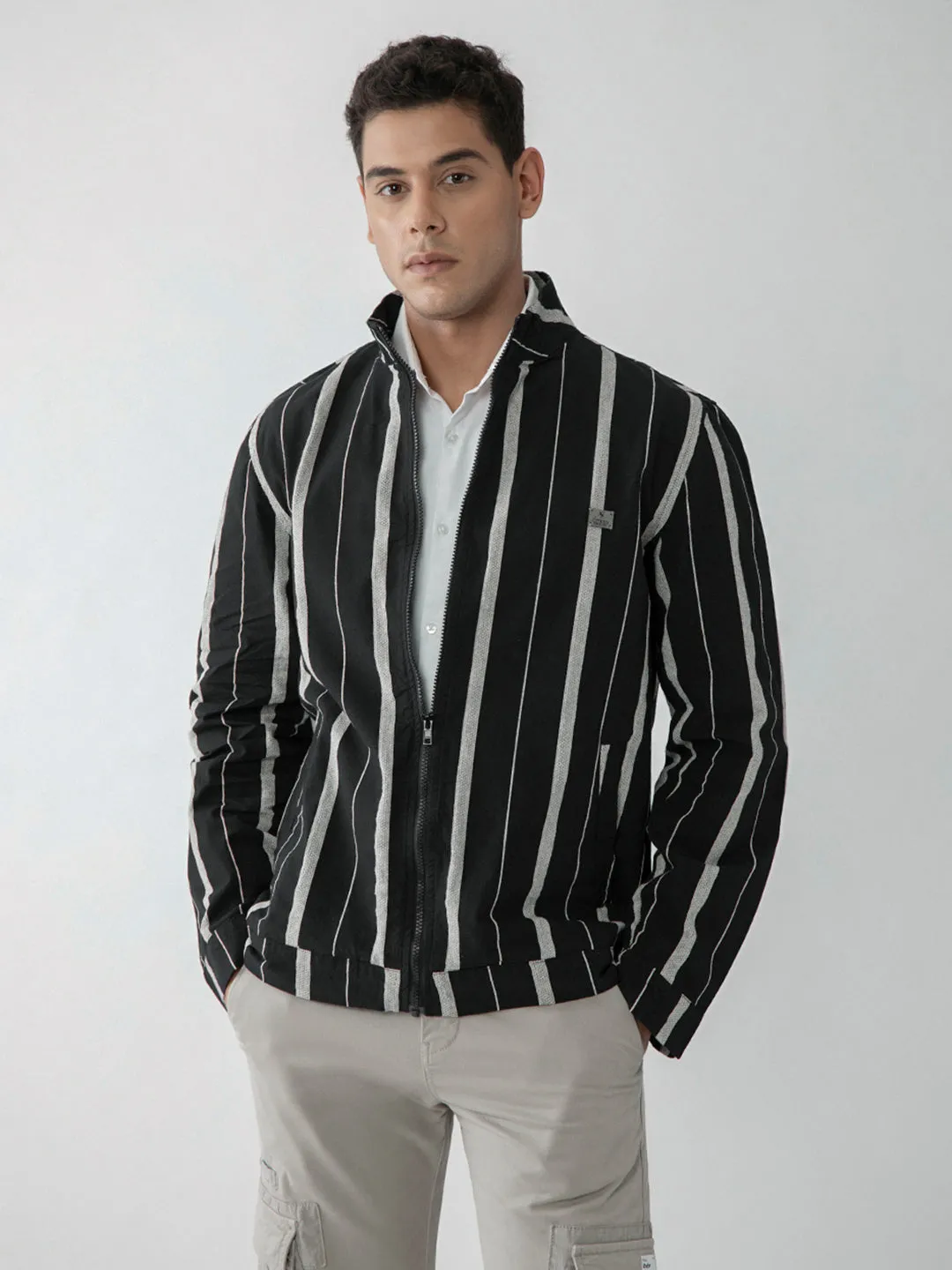 Black Striped Zipper Jacket