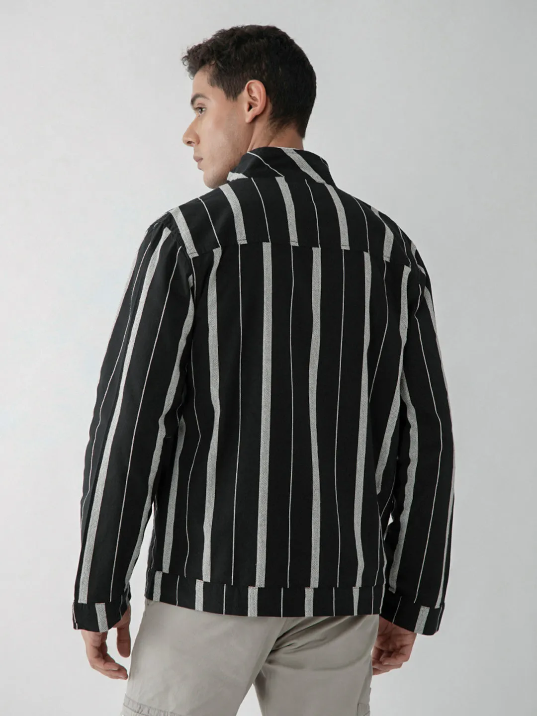 Black Striped Zipper Jacket