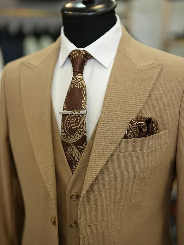 Brown Slim Fit Pinstripe Suit for Men by GentWith.com