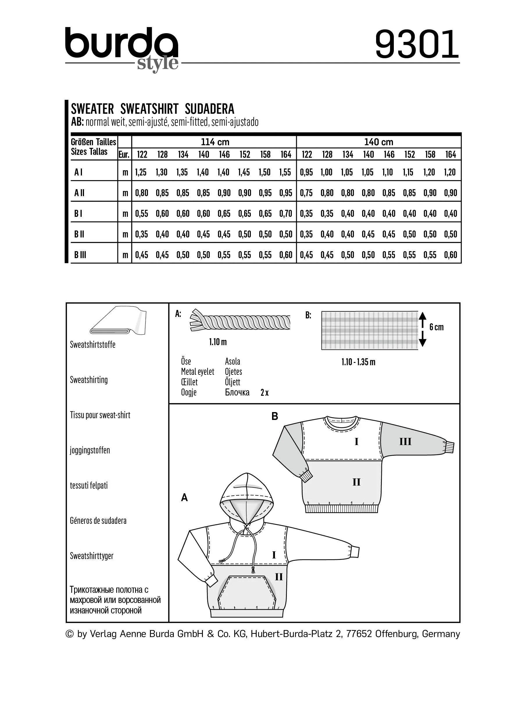 Burda Pattern 9301 Children's Sweater – Unisex Hoodie