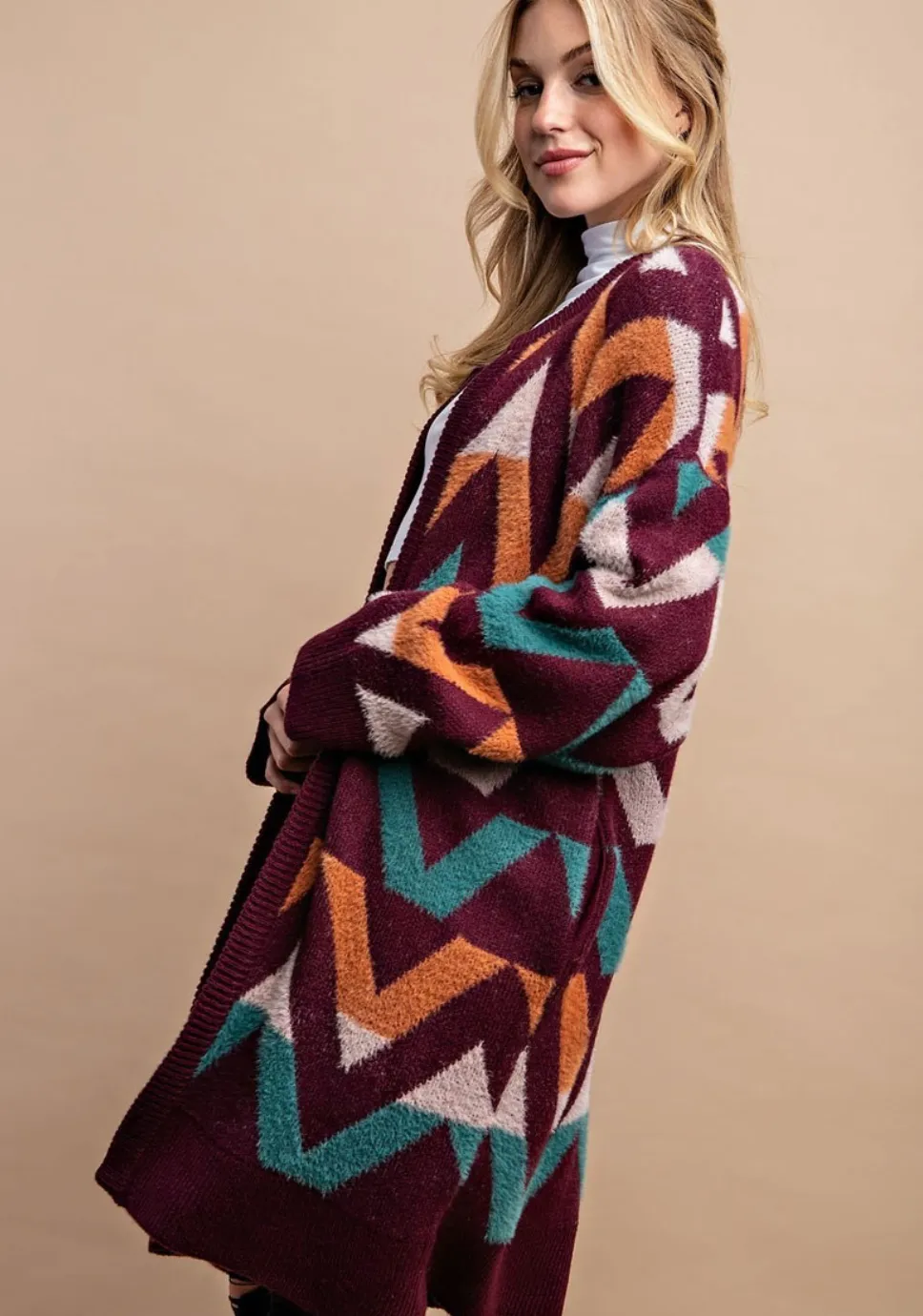 Burgundy Chevron Cardigan