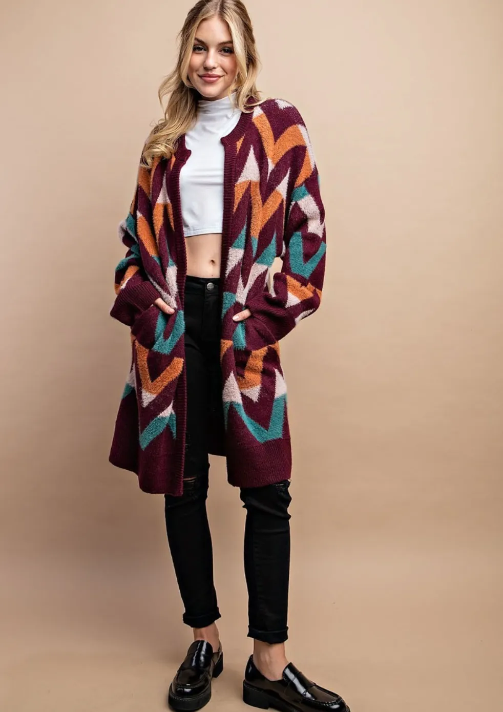 Burgundy Chevron Cardigan