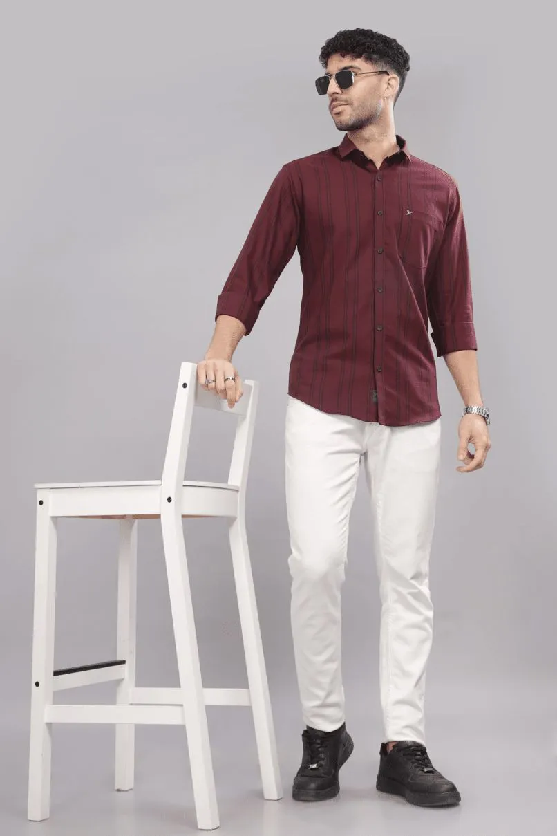 Burgundy Vertical Stripes - Full-Stain Proof