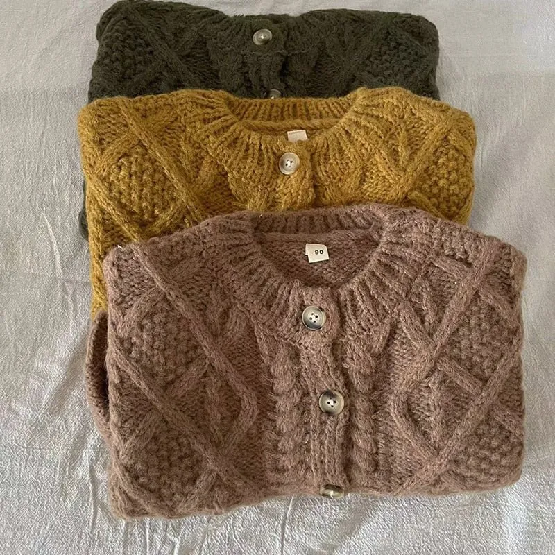 Cable Knit Crew Neck Cardigan