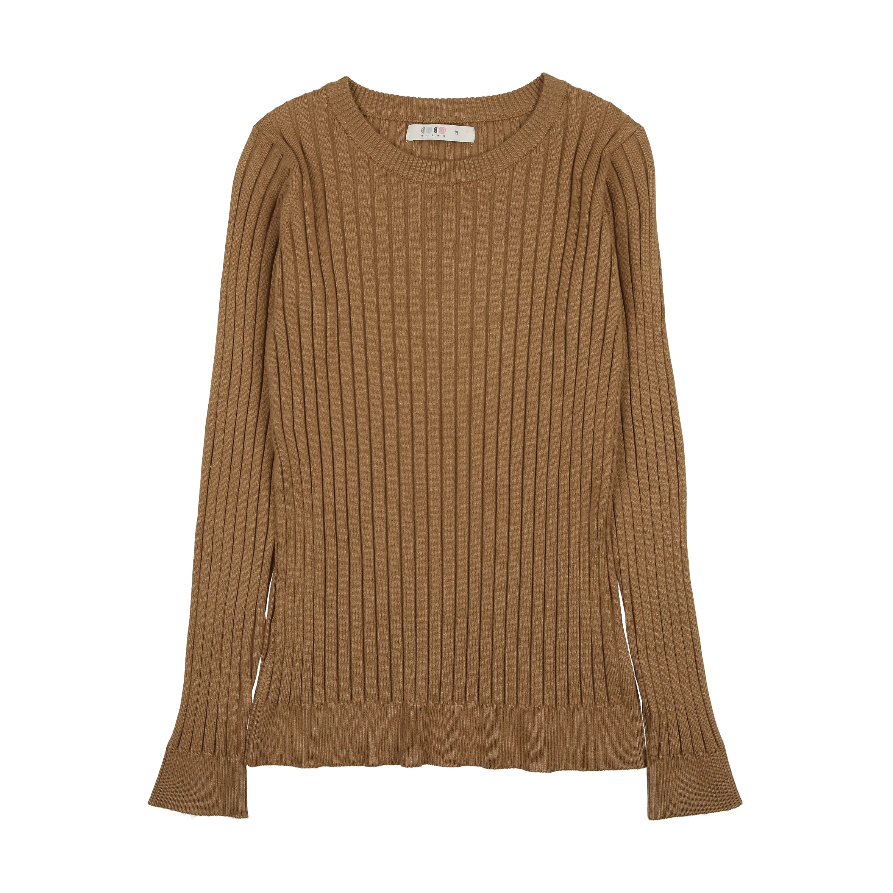 Camel Ribbed Crew Sweater