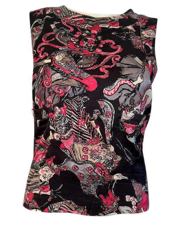 Chanel 10A 2010 Pre-Fall Paris Shanghai Black/Pink Samurai Silk Blouse FR 42 US 8/10