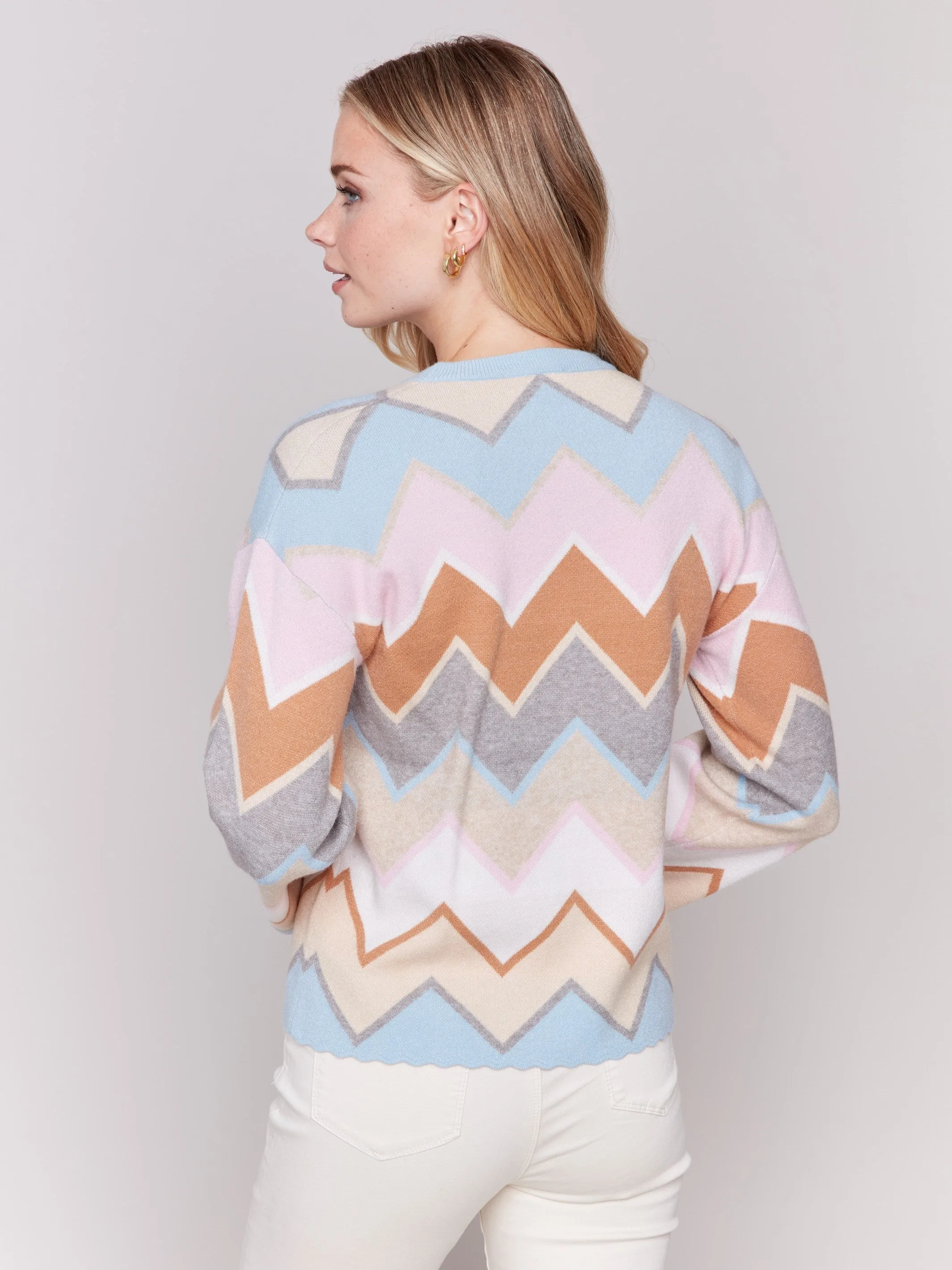 Chevron Stripe Bell Sleeve Sweater - Candy