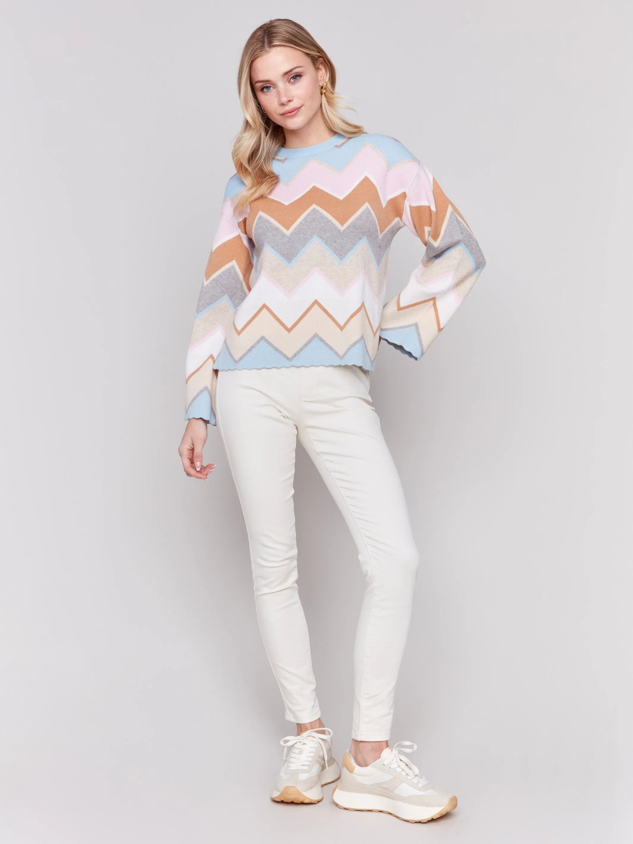 Chevron Stripe Bell Sleeve Sweater - Candy