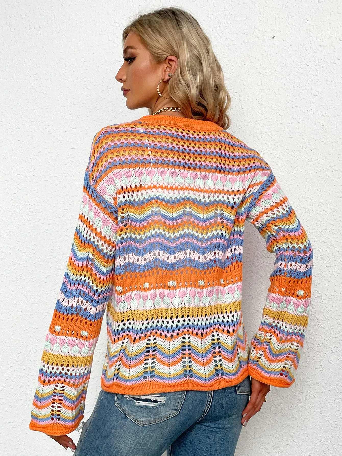 Chevron Stripes Openwork Cardigan - 3 colors