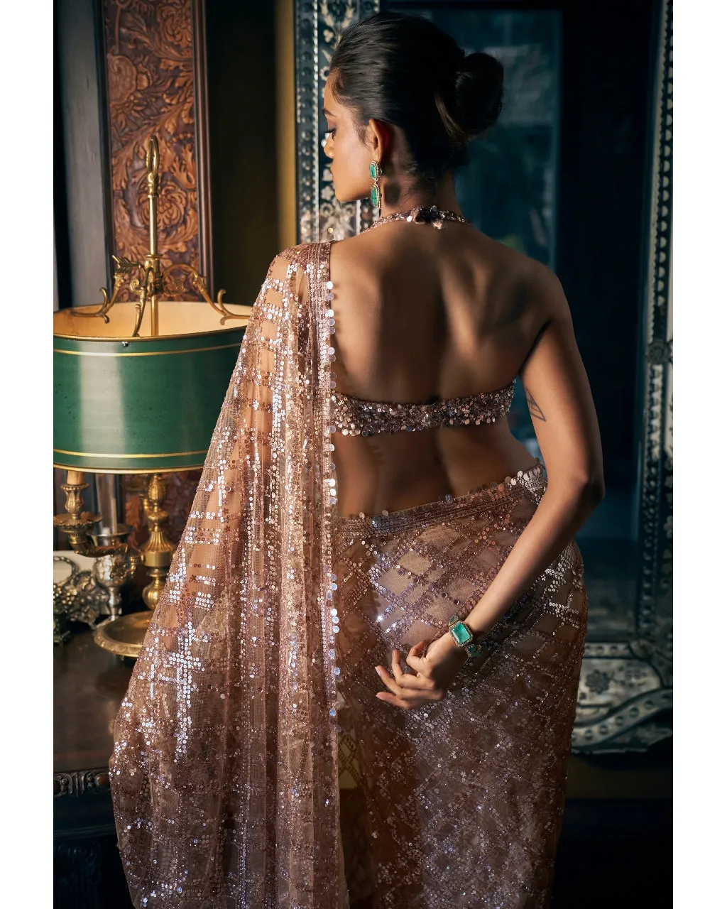 Coffee Brown Sequin Sari