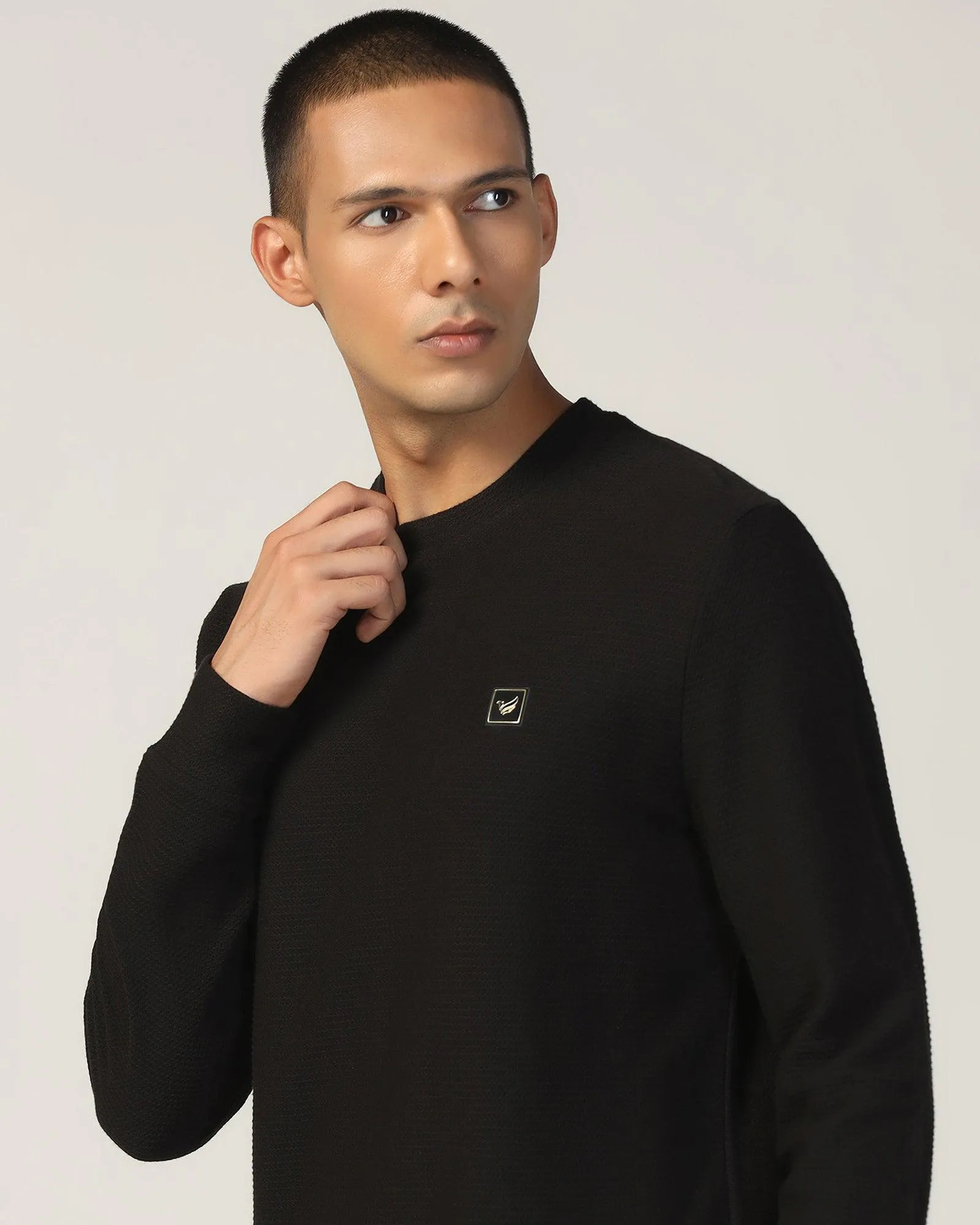 Crew Neck Black Structure Sweatshirt - And