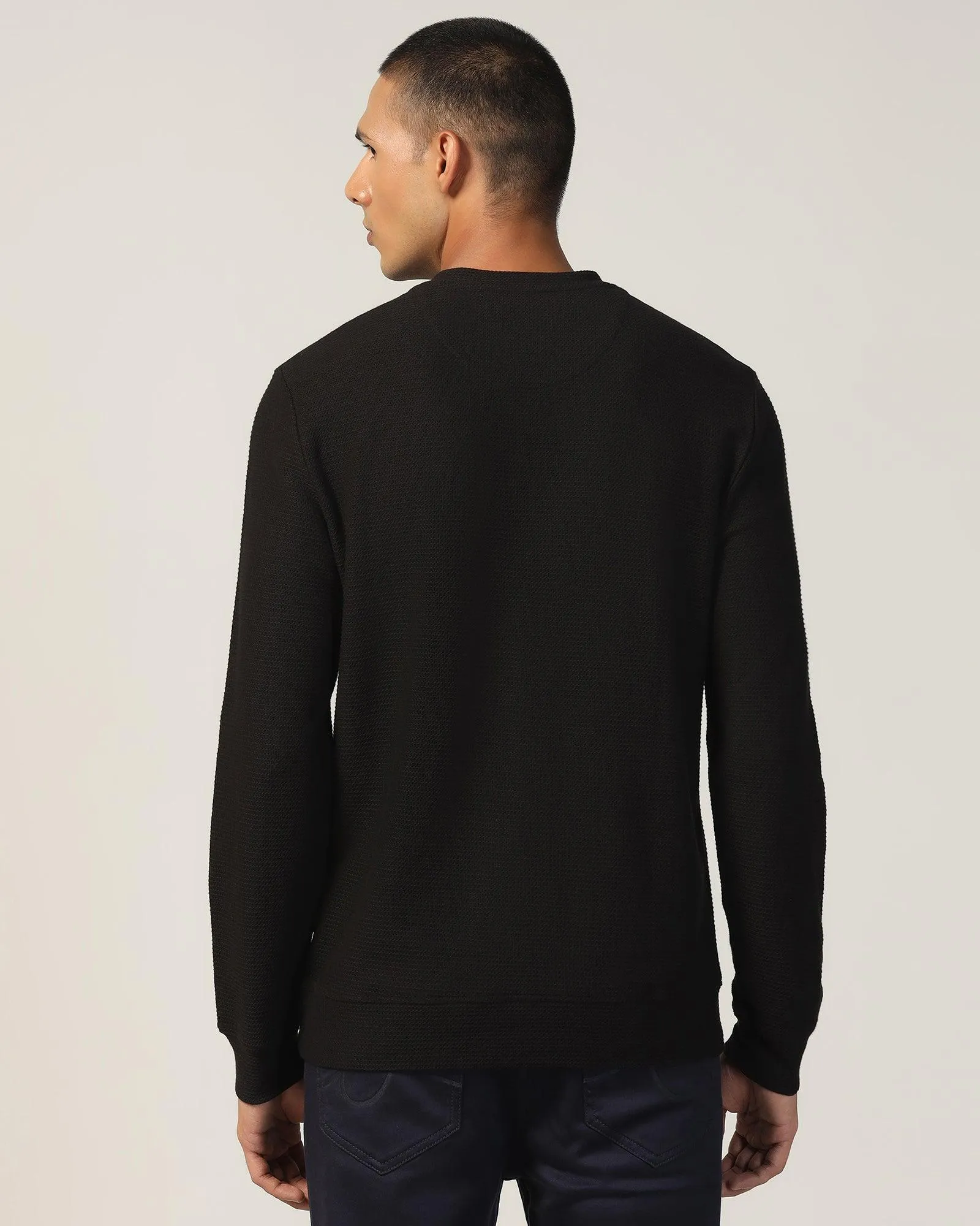 Crew Neck Black Structure Sweatshirt - And