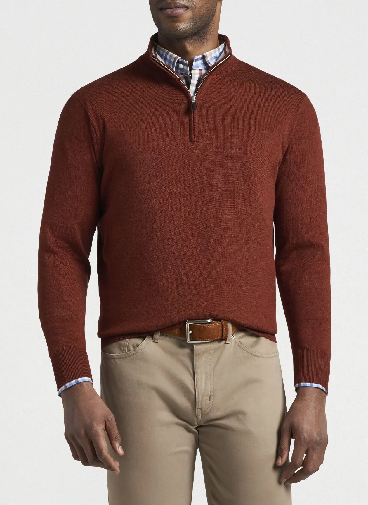 CROWN SOFT MERINO SILK 1/4 ZIP SWEATER - SPICE