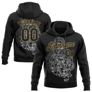 Custom Stitched Black Old Gold 3D Pattern Design Tiger And Skull Sports Pullover Sweatshirt Hoodie