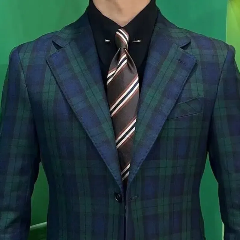 Dark Green Plaid Pattern Blazer