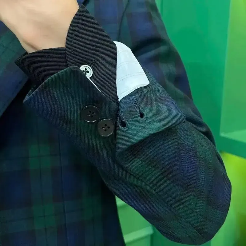 Dark Green Plaid Pattern Blazer