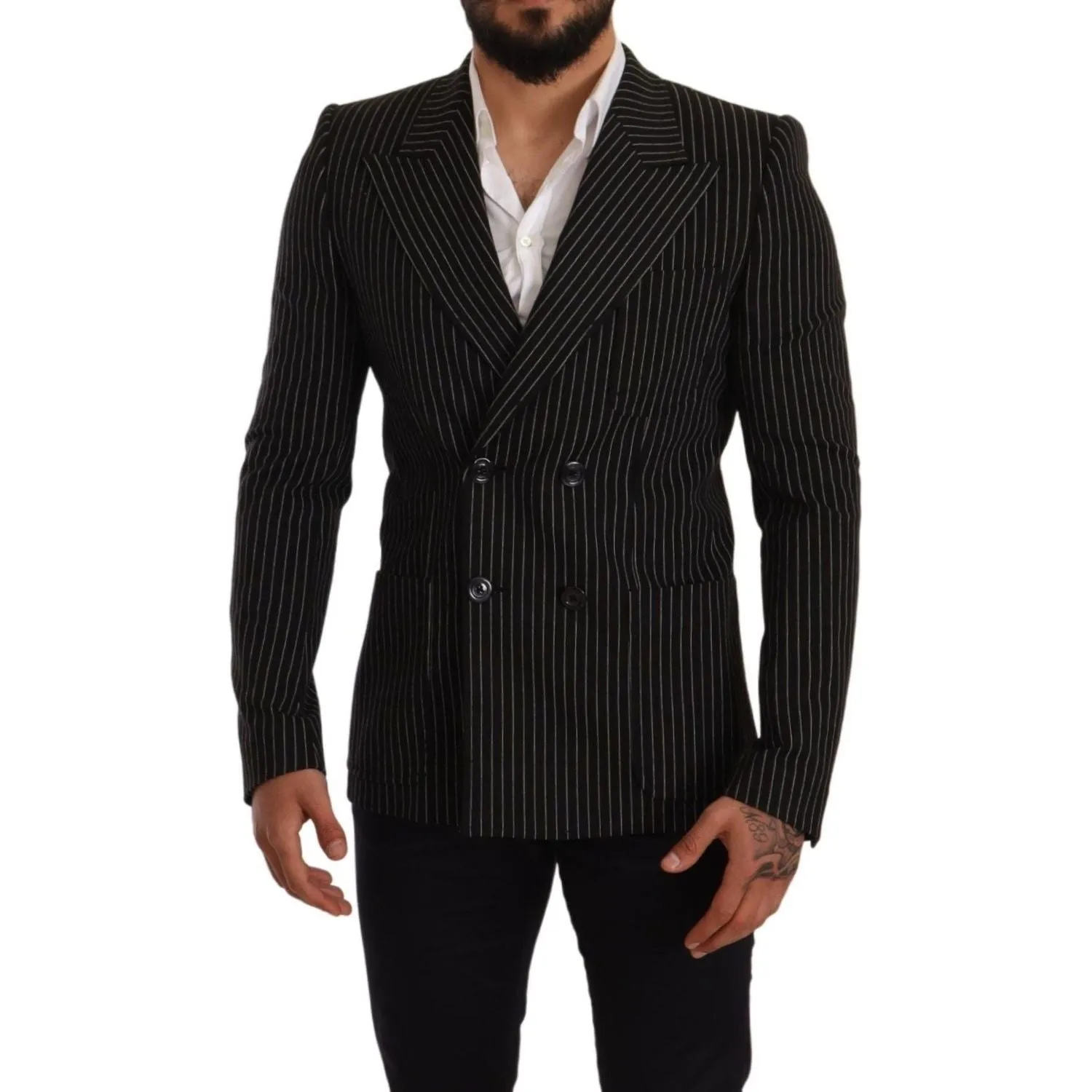 Dolce & Gabbana Elegant Striped Wool Blazer with Silk Lining