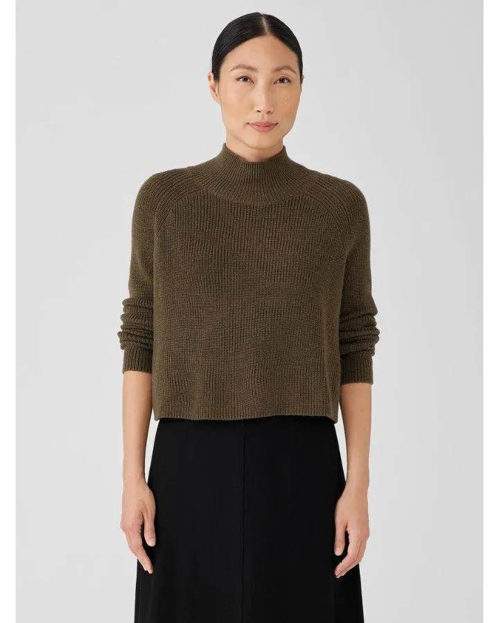 Eileen Fisher Merino Cropped High Neck Pullover