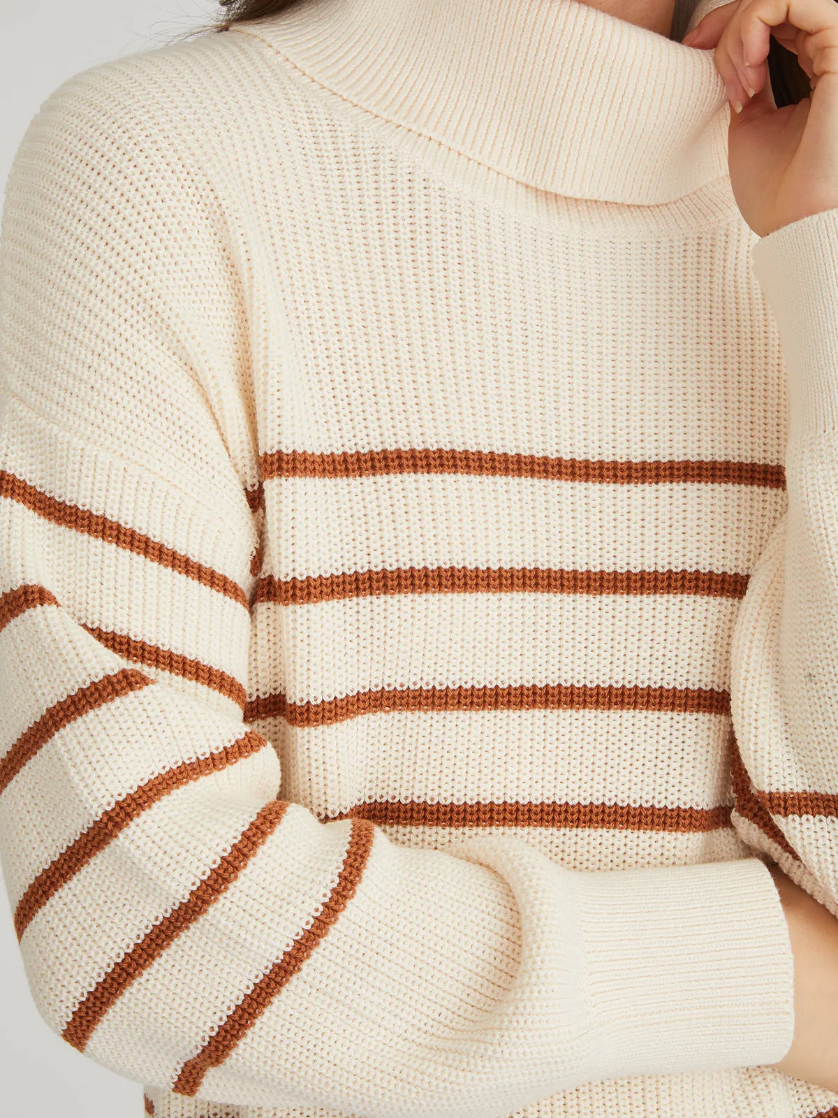 Elise: 100% Cotton Oversize Stripe Turtleneck Pullover