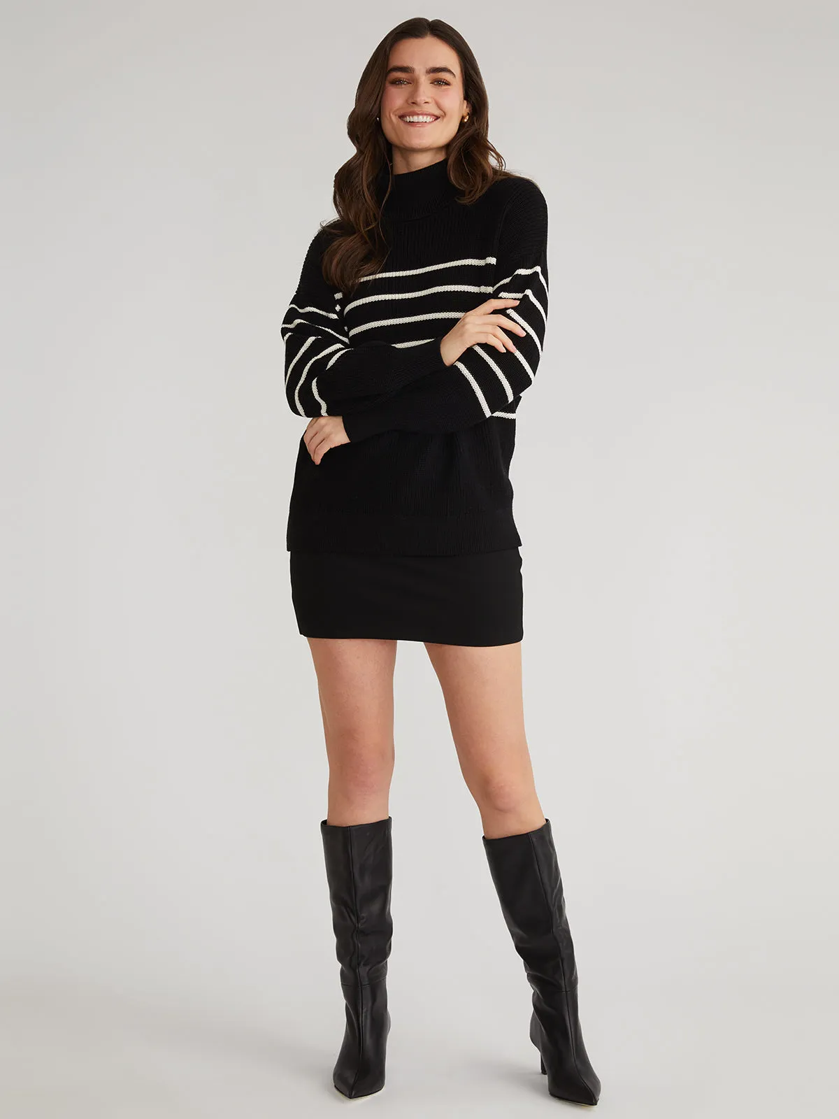 Elise: 100% Cotton Oversize Stripe Turtleneck Pullover