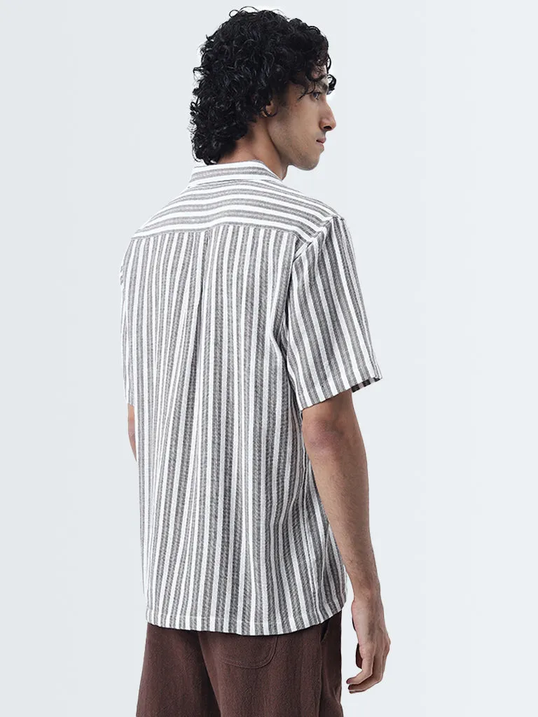 ETA Brown Vertical Stripes Relaxed-Fit Cotton Shirt