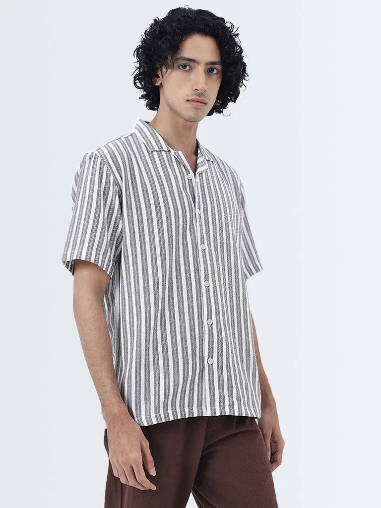 ETA Brown Vertical Stripes Relaxed-Fit Cotton Shirt