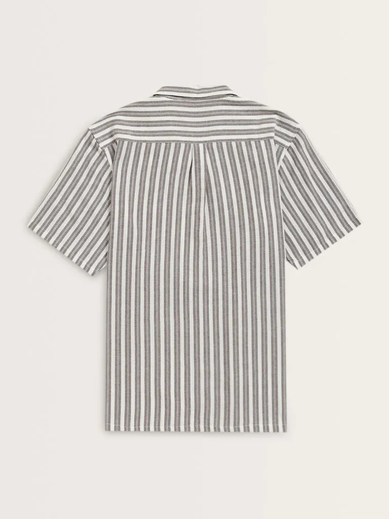 ETA Brown Vertical Stripes Relaxed-Fit Cotton Shirt