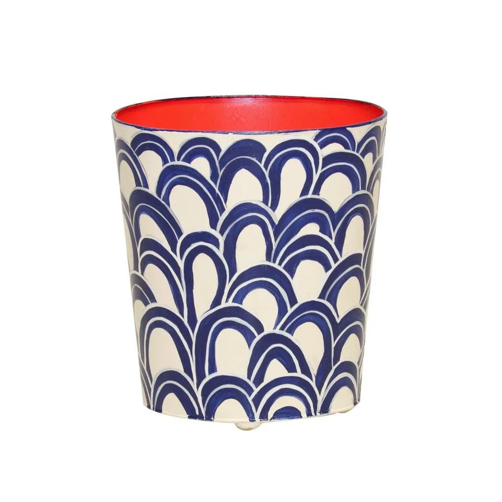 Gaston Navy & Cream Oval Wastebasket