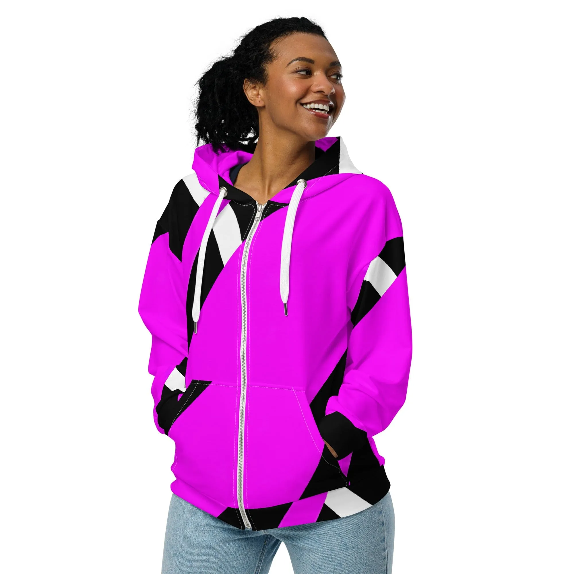 Graphic Zip Hoodie Black and Pink Pattern 2