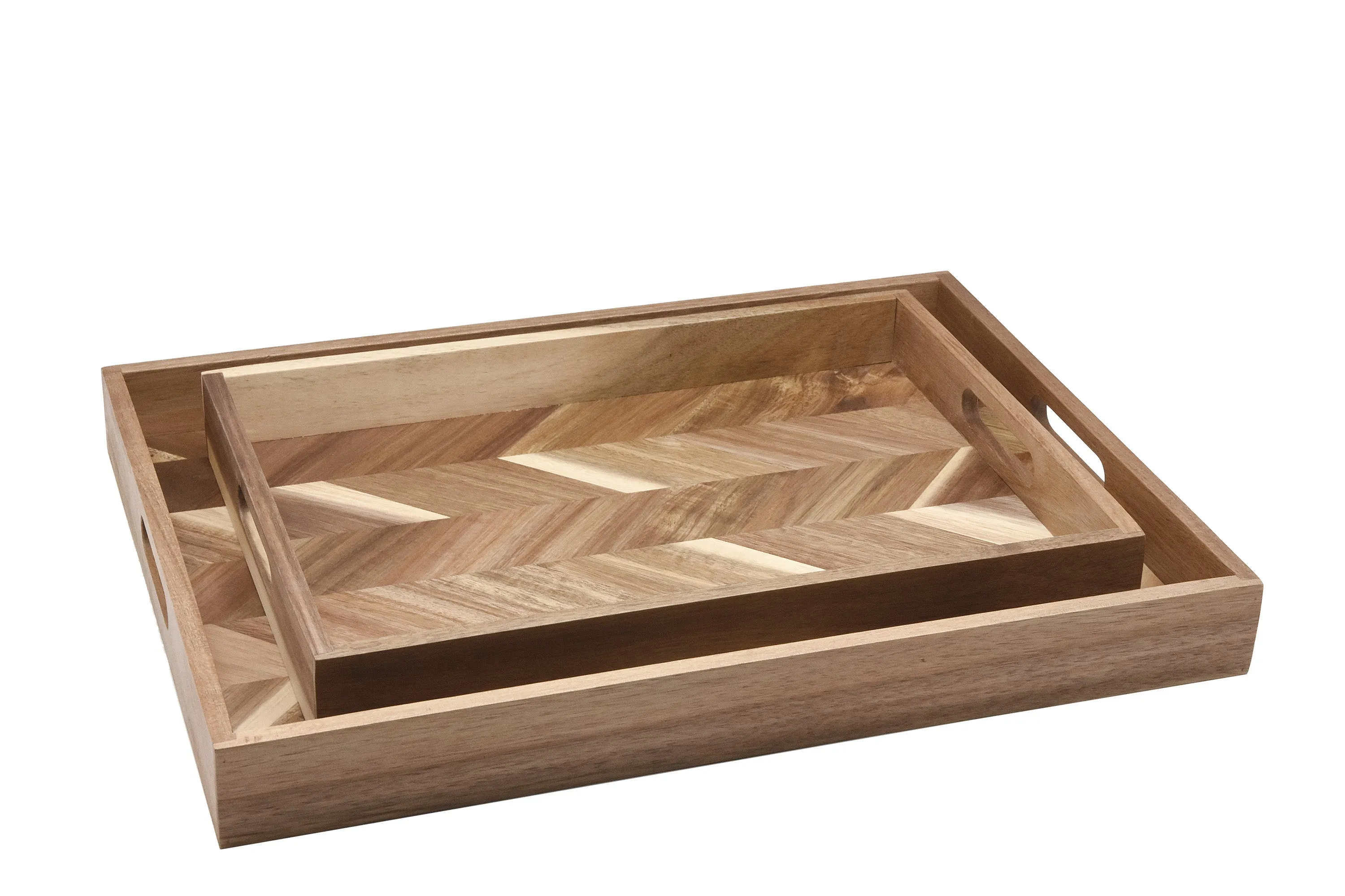 H&B CHEVRON WOODEN TRAY SET