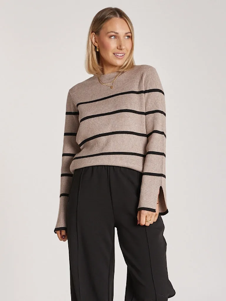 Harriet Ribbed Top - Mocha Black Stripe