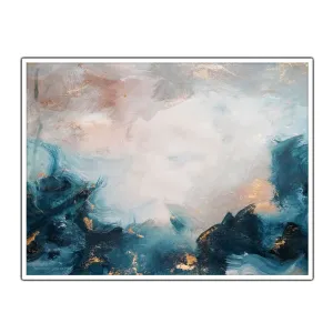 Horizontal blue & gold abstract wall art print